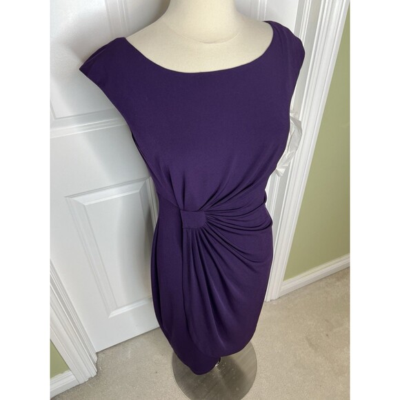 Dressbarn Women's Purple Sleeveless Faux Wrap Ruched Dress Size 12 (M) Stretchy - Picture 2 of 10